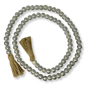 Silver foil wood bead garland for neutral home styling