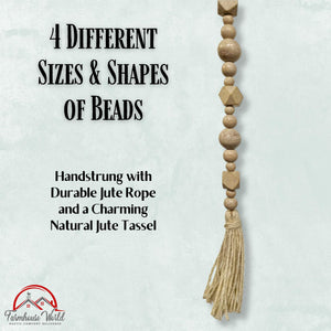 Farmhouse wood bead garland for shelf and table styling