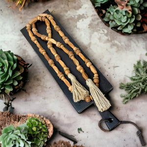 Multi-shape wood bead garland for boho farmhouse decor