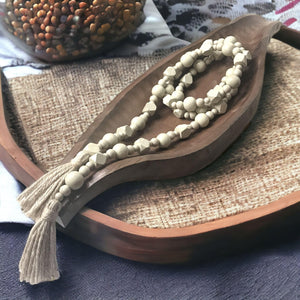 Neutral wooden bead garland for boho farmhouse decor