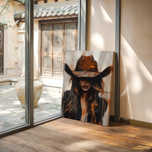 Abstract Cowgirl Wall Art | Cowgirl in Crimson Western Portrait | Farmhouse World