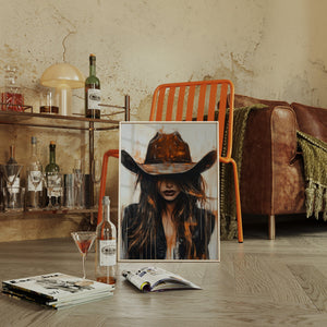 Abstract Cowgirl Wall Art | Cowgirl in Crimson Western Portrait | Farmhouse World
