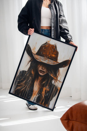 Abstract Cowgirl Wall Art | Cowgirl in Crimson Western Portrait | Farmhouse World