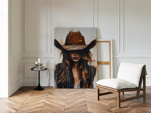 Abstract Cowgirl Wall Art | Cowgirl in Crimson Western Portrait | Farmhouse World