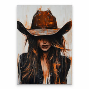 Abstract Cowgirl Wall Art | Cowgirl in Crimson Western Portrait | Farmhouse World
