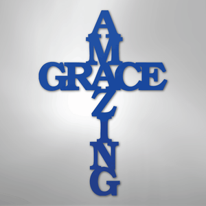Amazing Grace Cross Metal Sign blue
