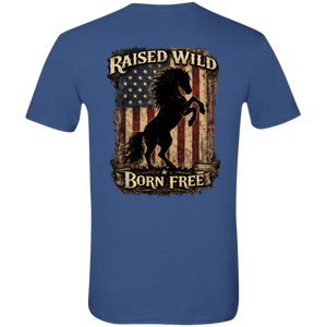 Horse lover American flag t-shirt printed and shipped from the USA in a blue color