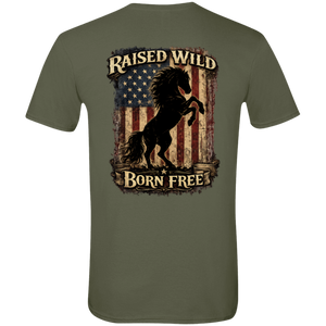 Patriotic horse graphic tee with Raised Wild Born Free back print