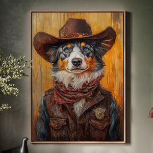 Australian Shepherd Cowboy Deputy Dog | Western Wall Art | Farmhouse World
