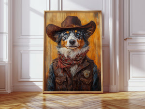 Australian Shepherd Cowboy Deputy Dog | Western Wall Art | Farmhouse World