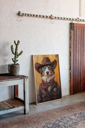 Australian Shepherd Cowboy Deputy Dog | Western Wall Art | Farmhouse World