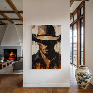 western canvas wall art with abstract cowboy portrait