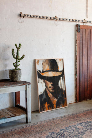 bold cowboy portrait canvas for masculine western decor