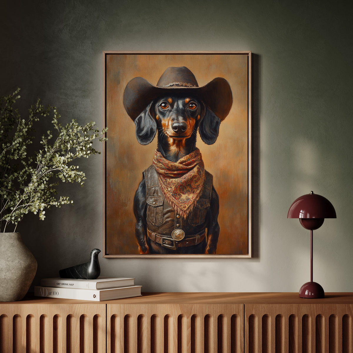 Cowboy Dachshund in Leather and Lace | Western Wall Art | Farmhouse World