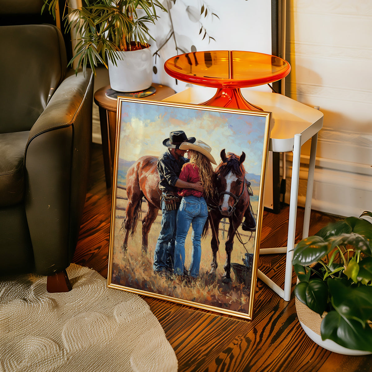 Cowboy Romance Canvas | Western Couple Wall Art with Horses | Farmhouse World