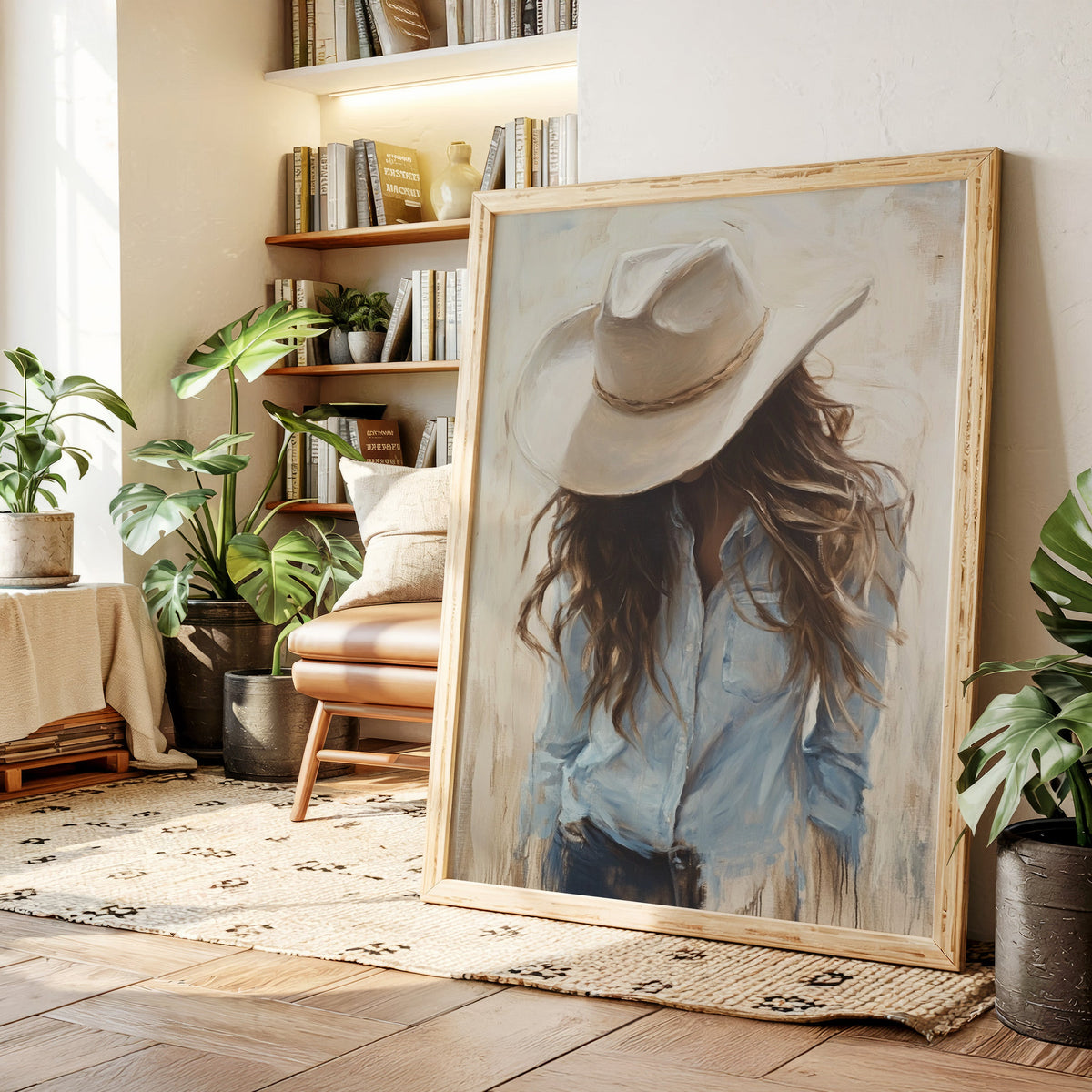 Cowgirl in Blue | Soft Western Elegance Canvas Print | Farmhouse World