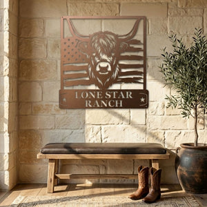 Personalized cattle ranch sign with custom top and bottom text