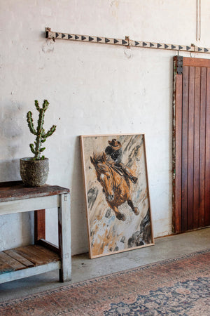 Downhill Cowboy Canvas | Western Action Horseback Painting | Farmhouse World