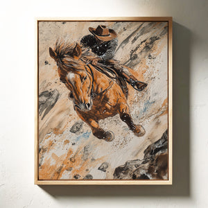 Downhill Cowboy Canvas | Western Action Horseback Painting | Farmhouse World