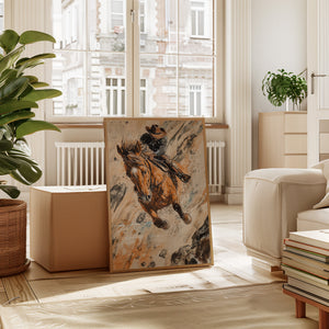 Downhill Cowboy Canvas | Western Action Horseback Painting | Farmhouse World