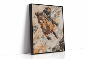 Downhill Cowboy Canvas | Western Action Horseback Painting | Farmhouse World