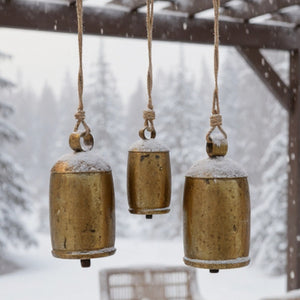 Set of three large gold cathedral bells vintage farmhouse Christmas decoration