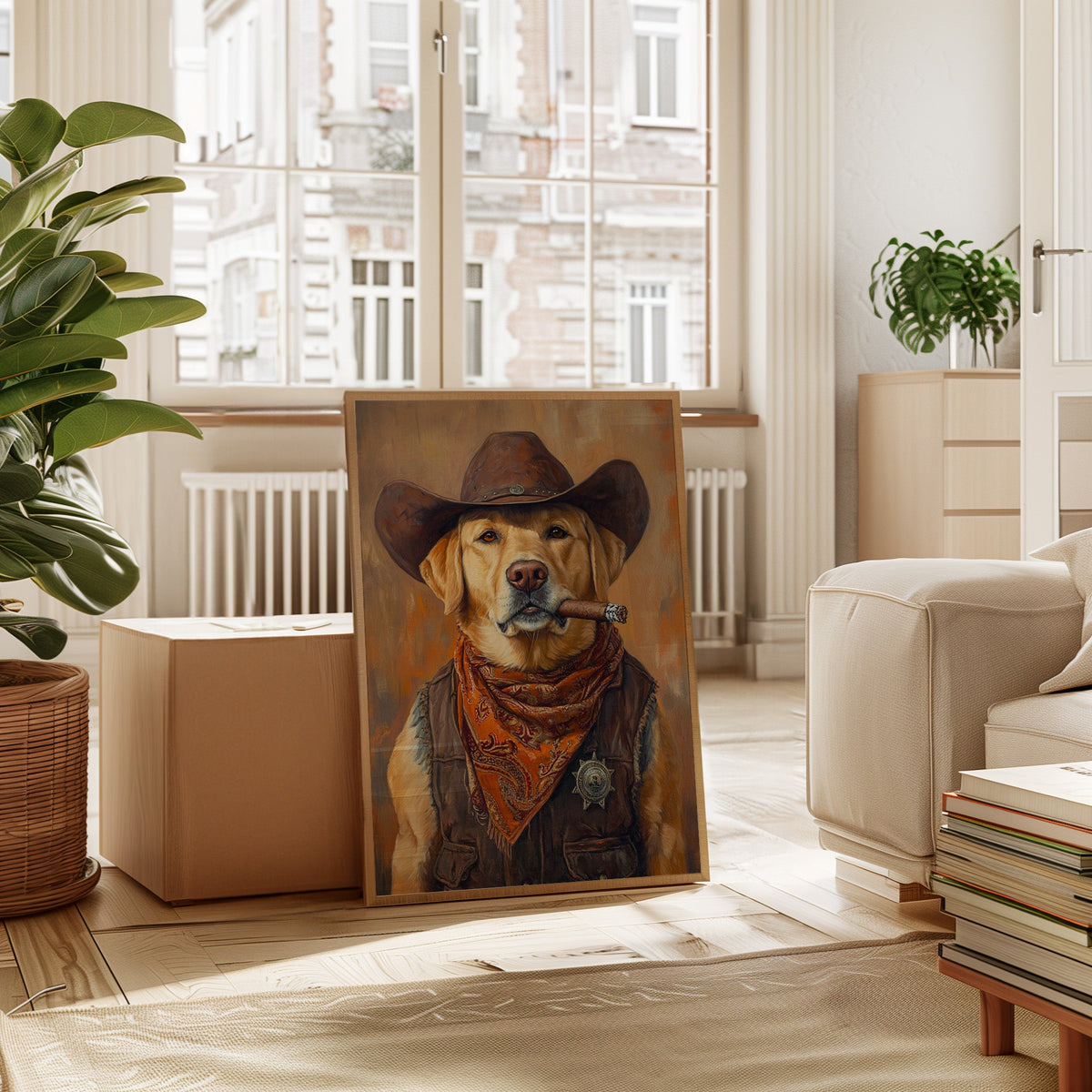 Golden Retriever Sheriff with Western Swagger | Western Wall Art | Farmhouse World