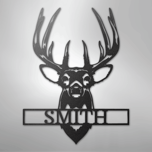 Personalized Buck Deer Mount - Metal Sign black