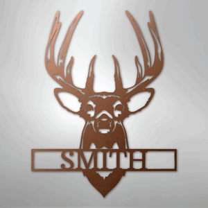 Personalized Buck Deer Mount - Metal Sign copper