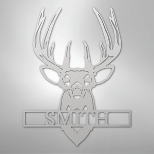 Personalized Buck Deer Mount - Metal Sign white