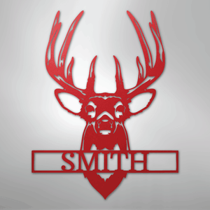 Personalized Buck Deer Mount - Metal Sign red