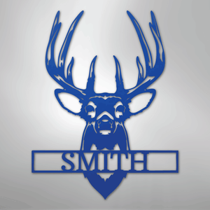 Personalized Buck Deer Mount - Metal Sign blue