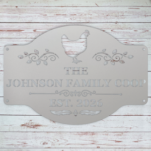 Outdoor chicken coop sign personalized for a farmhouse hen house entrance