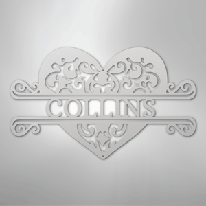 Personalized heart monogram metal sign with couple names black