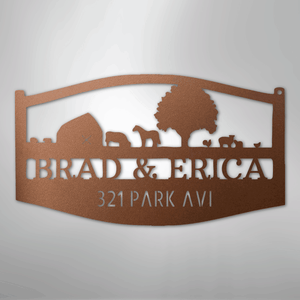 Personalized Farm Scene Sign Copper