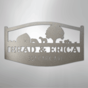 Personalized Farm Scene Sign Silver