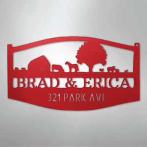 Personalized Farm Scene Sign Red