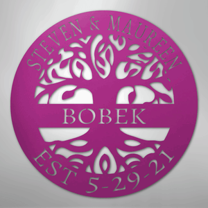 Outdoor safe custom family name sign with Tree of Life artwork