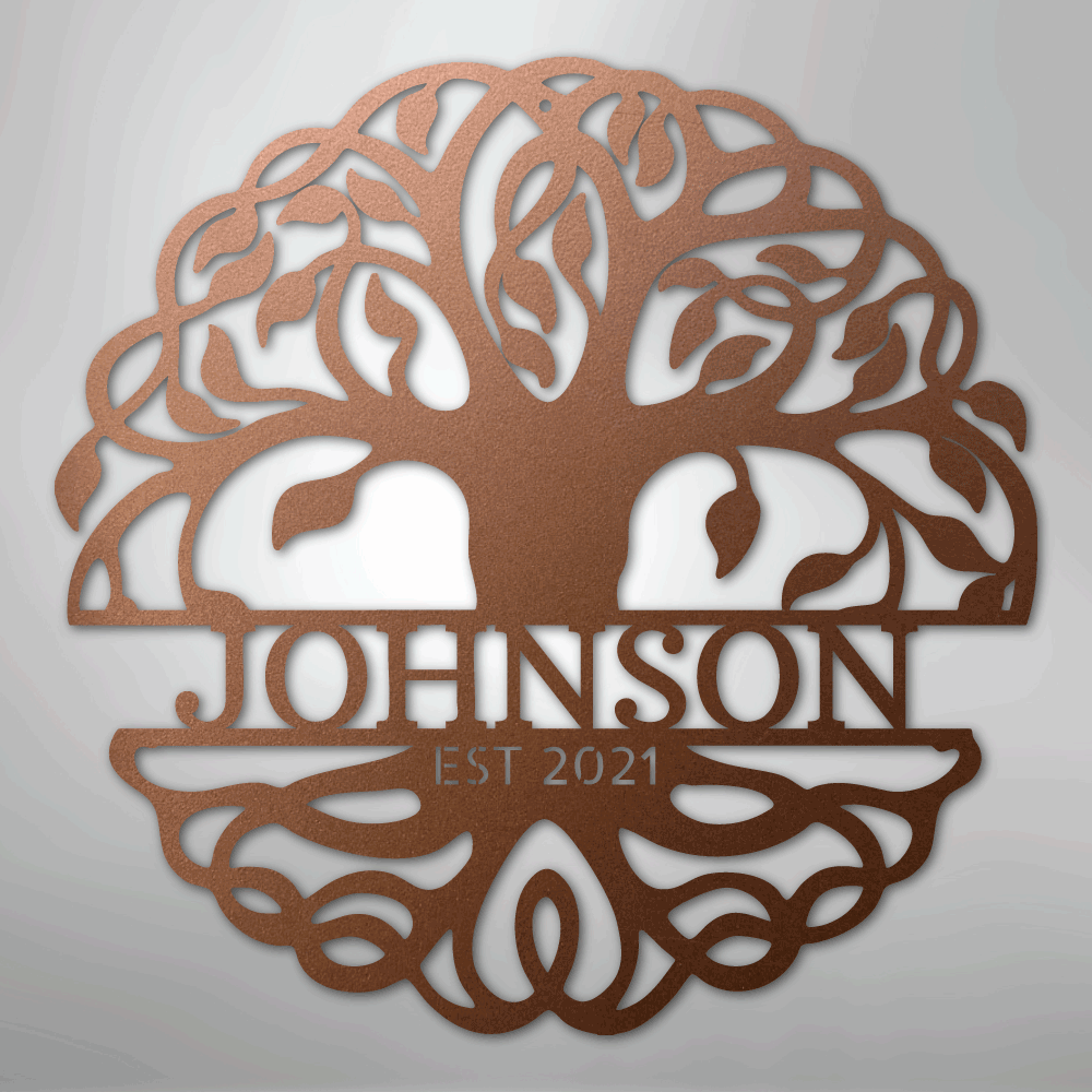 Decorative metal wall art shaped like a tree.