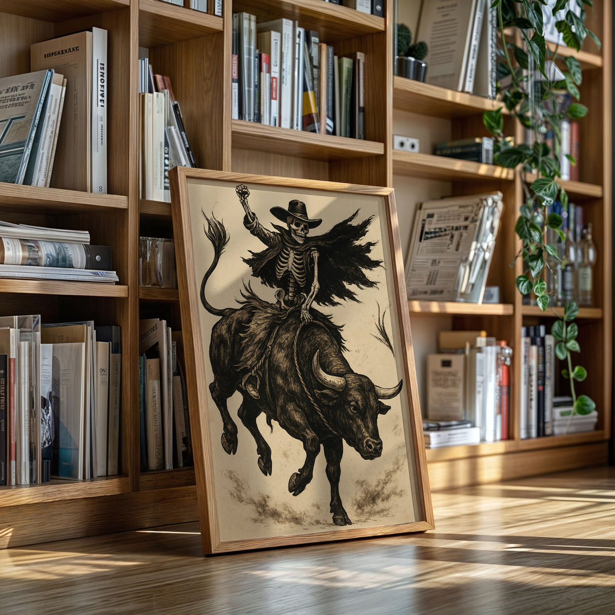 Skeleton Bull Rider | Vintage Western Rodeo Skull Art Print | Farmhouse World