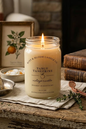 hand poured tangerine candle farmhouse style