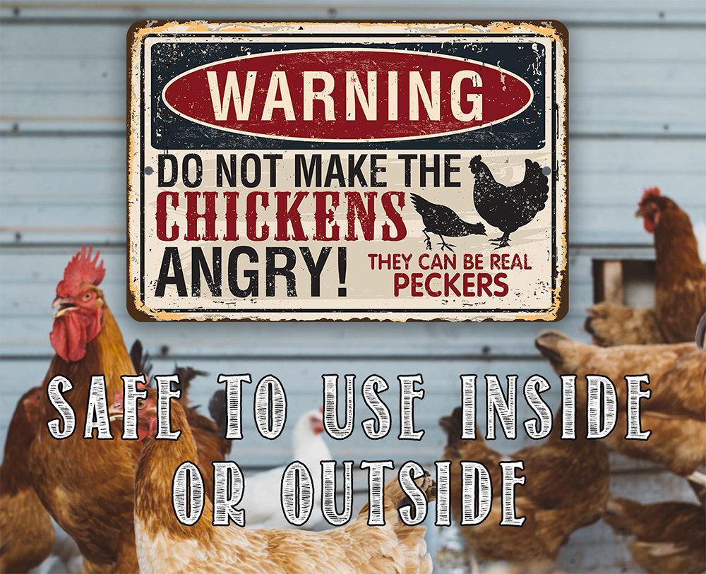 Warning Do Not Make Chickens Angry Metal Sign | Funny Coop | Farmhouse World