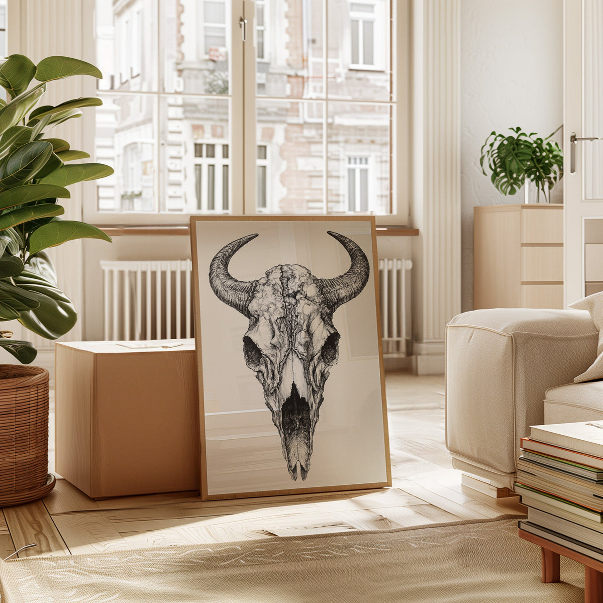 Western Bison Skull | Black Ink Rustic Wall Art | Farmhouse World