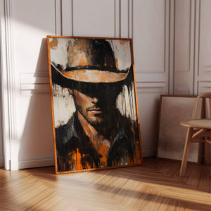 rustic lodge or ranch wall art with shadowed cowboy figure