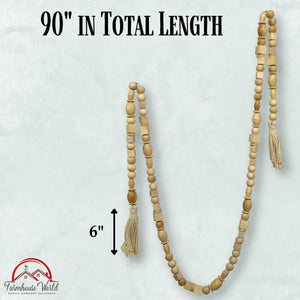 Farmhouse World boho wood bead garland with tassels
