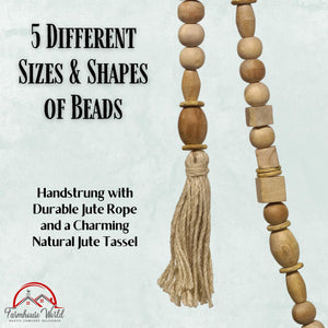 Farmhouse World boho wood bead garland with tassels