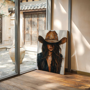 modern southwestern cowgirl canvas art in warm neutral tones