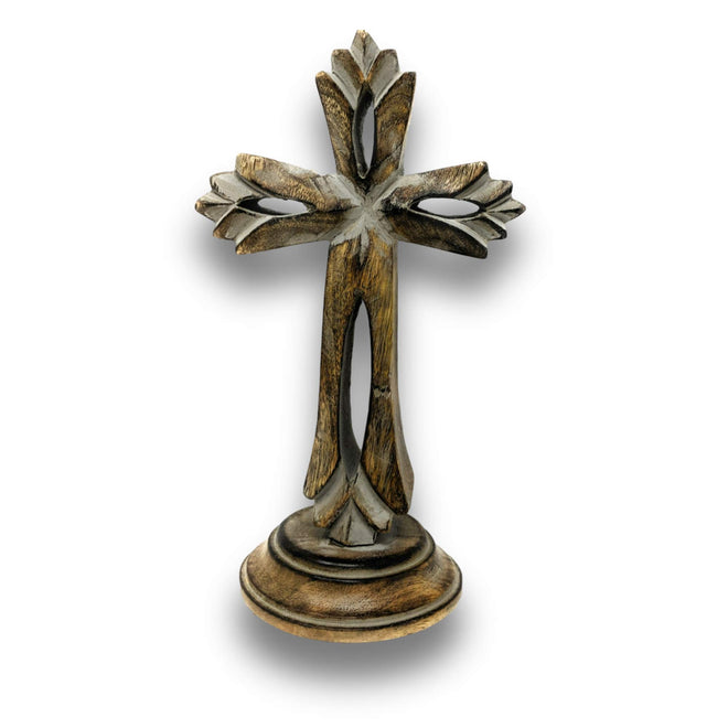 Standing Crosses for Table Decor | Handcarved Wood Cross Perfect for Christian Home Decor | Farmhouse World