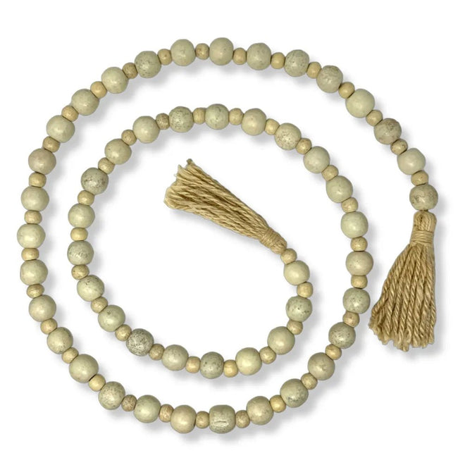 90" Wooden Bead Garland - Whitewash | Farmhouse World