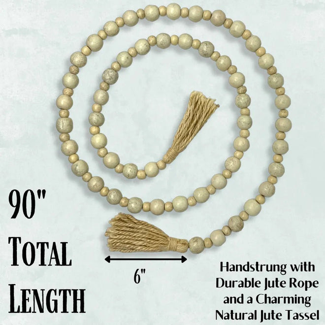 90" Wooden Bead Garland - Whitewash | Farmhouse World